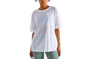Custom Women Summer Long Length Tee Tops Split Design Loose See Through T-shirt Mesh Yoga Sexy Blouse Short Sleeve T Shirt