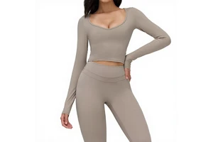 Cross-Border Brushed Women's Yoga Long-Sleeve V-Neck Sweat-Wicking Spandex/Nylon Solid T-Shirt Tight-Fit Casual Outdoor Top