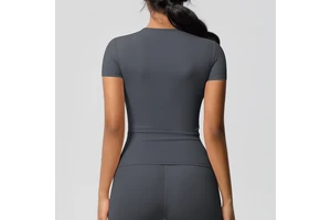 Custom Breathable Spandex/Nylon Crew Neck Front Logo Short Sleeve Top for Women's Fitness Yoga Gym Workout
