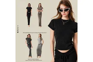 Women's T-Shirt Washed Tri-blend Slim Short Raglan Sleeve Round Neck Durable Comfortable Pre-shrunk New Arrival Crop