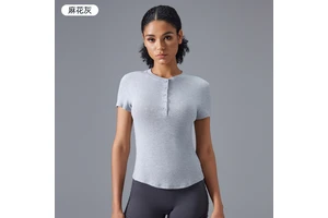 Summer Half Button Sports T Shirt Sexy Quick Dry High Elastic Ribbed Tank Top Breathable Fitness Yoga Top