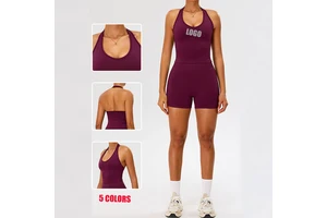 Custom New Trend Fitness Women Sports Wear Nude Feeling Quick Drying Halter Neck Backless Gym Yoga Seamless Tank Top For Women