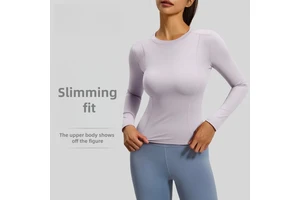 Women's Crewneck Slim-fit Tight Long-sleeved Yoga Clothes Top Running Fitness Sports T-shirt