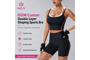 ODM HUCAI Custom Logo Breathable Nylon Spandex Contrast Color Running Yoga Crop Tank Top Women Double Layer Workout Sports Bra