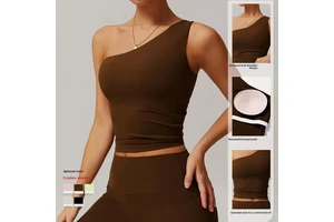 Women's Cloud Feel One Shoulder Yoga Tank Waist Cinching Shaping Sports Bra Quick Dry Running Gym Fitness Vest Activewear
