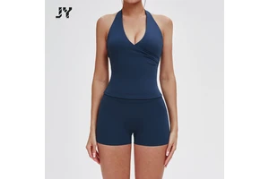JY High Quality Yoga Fitness Clothes Comfortable Sleeveless Cross Front Sports Backless Gym Women Active Wear Halter Top