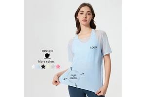 Xsunwing Women Lulu Naked Cool Feeling Yoga Wear Casual Breathable Quick Dry Lady T-shirts Loose Fit Running Sportswear WD25040