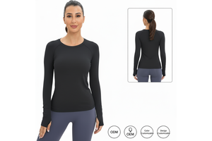 Direct Sale Workout Seamless for Shirts for Women Solid Long-Sleeved Yoga Running Breathable Thumb Holes Tops