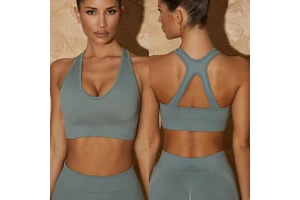 Summer Knitted Fashion Sexy Sports Bra Deep V-neck Running Fitness Yoga Crop Tops for Women High Strength Women's Vests