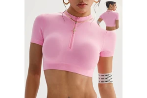 No MOQ Seamless Tight Zipper Yoga Top Short-sleeved Activity Wear Breathable Sports Workout Tops for Women