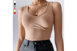 Custom Logo Sleeveless V-neck Fashion Casual Vest Ribbed Cotton Solid Plain Women Tank Top