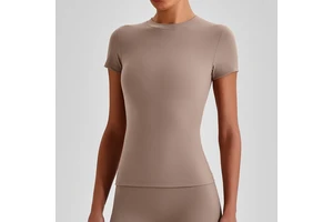 Round Neck Nylon/Spandex Running Top Short Sleeve Workout Tops Sweatshirt Yoga T-shirt