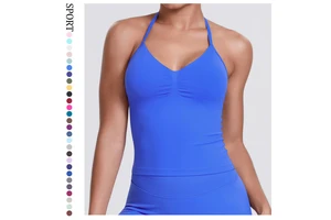 Seamless Halter High Support Open Back Yoga Sports Workout Breathable Running Fitness Top for Women