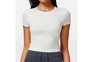 Custom Sporty Letter Print Diamonds Womens Summer Breathable Compressed Polyester Spandex Yoga Top Short Sleeve Quick Dry