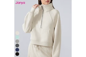 Women's 320G Thickened Sports Gym Fitness Sweatshirt Long Sleeve Half Zipper Stand Collar Breathable Fleece Yoga Top Women's Top