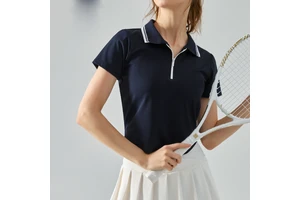 Nylon Spandex Short Sleeve T Shirt Half Zipper Polo Collar Yoga Top Nude Fit Slim Fit Gym Sports Tennis Shirt for Women