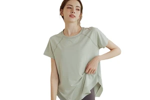 Camelei High-end Women's Yoga Top for Loose Slimming Sports Short-sleeved Breathable Mesh for Running Fitness