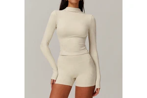 2025 Women's New Hot Gold Yoga Sports Long Sleeve Gym Quick Dry Top Fitness Yoga Stand-up Collar Blouse Custom logo