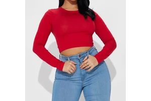 Autumn Winter Casual Brushed Jersey Logo Red Long Sleeve Yoga Top Women Slim Fit High Elastic Crop Top Fitness Workout Athletic
