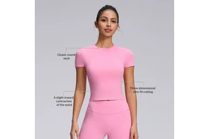Custom Logo High Quality Slim-fit Short Sleeved Short T-shirts Tight Sports Yoga Top Solid Color Summer Blank Crop Top for Women