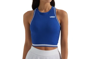 Wholesale Women's Color Blocking Sleeveless Sports Tops Seamless Gym Fitness Vest Removable Pads Racerback Yoga Tank Top