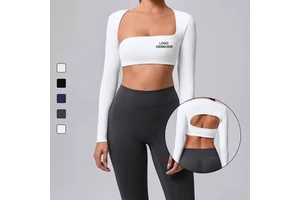 Custom Women's Fitness Sportswear Four-Way Stretch Quick Dry Gym Legging Breathable Seamless Long Sleeve Crop Top Printed Yoga