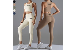 U Neck Fitness Back Solid Color Racerback Sleeveless Double Straps 2 Piece Quick Dry Women Sports Yoga Set
