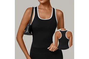 FANCO Women's Activewear Color Blocking Sports Bra Beautiful Racer Back Camisole Yoga Gym Fitness Tank Top Running Gym Singlet