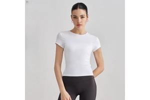 Woman's Casual Sports T-Shirt Short Sleeve Waist Slim-Fit Breathable Yoga & Running Training Top Plus Size Seamless