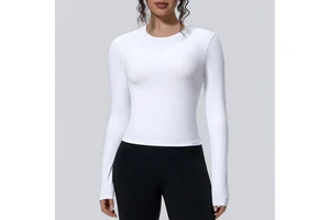 Women's Fashionable Sport Long Sleeve Yoga Top with Brushed Finish High-Intensity Workout Shirt for Pilates Running for Spring