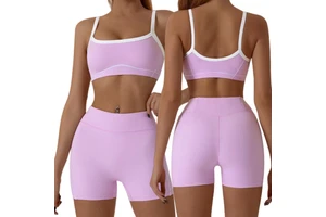 Contrast Color Spandex Nylon Women Workout Eco-Friendly Sportswear XL Size Padded Bra Outdoor Yoga Short Sets Yoga Set