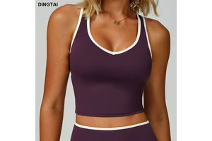 Lightweight Solid Nude Yoga Tank Top Quick-Drying Breathable Elastic Waist Hip-Lifting Four-Way Stretch Plus Front