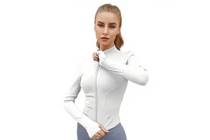 Wholesale LuLu High Quality Women's Breathable Windproof Waterproof Zipper Yoga Jacket Slim Fit Long Sleeve Knitted Canvas