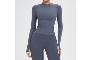 Seamless Yoga Long-Sleeved Crew Neck Skinny Fit Breathable Lightweight Quick Dry Four-Way Stretch Eco-Friendly Spandex/Nylon