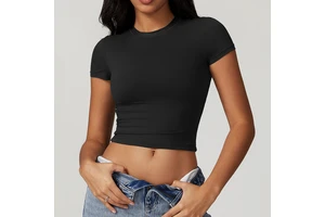 Women Seamless Lightweight Breathable Sweat-Wicking Quick Dry Eco-Friendly Four-Way Stretch Wrinkle-Resistant Skinny Yoga Top