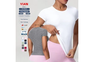 Fashion Women Slim-Fit Short Sleeves Yoga Top Solid Color Crew Neck Fitness Sports T-Shirt Plus Size Quick Dry Running Clothing