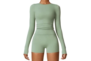 Customized Quick-dry Active Top Solid Color Tight Yoga Top Long-Sleeve Cropped Top for Women