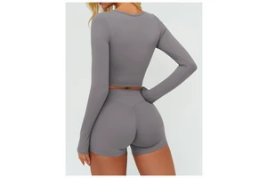 Women's Breathable Spandex/Nylon V-neck Long-Sleeved Yoga Top Solid Sports Leisure Outdoor Jacket for Autumn Winter Fitness