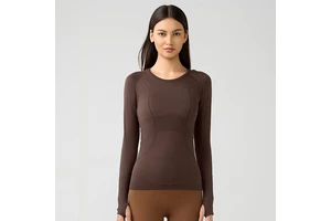 Equestrian Long Sleeve Seamless Fitness Wear Yoga Top Wear Women's Running Athletic Gym Workout Shirt With Thumb Holes