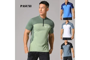 PASUXI Men's Quick Dry Gym T-Shirt High Elasticity Running Shirt Half Zip Stand Collar Breathable Activewear Outdoor Sports Tops