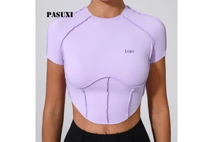 PASUXI Wholesale Women's Quick-Dry Workout Top Yoga Short Sleeve Fitness Shirt Moisture Wicking Sports Bra Activewear