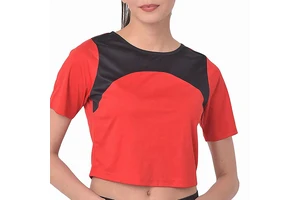 Trending Fashion Women's Sports Style Crop Tops Plus Size Lace Solid Design Regular Length Quick Dry Breathable T-Shirt