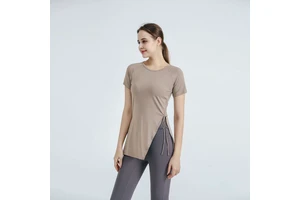 Women's High Waist Yoga Training Shirt Stretch Drawstring Quick Drying Feature Breathable Printed Short Solid Color Fitness Wear