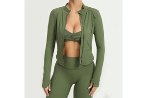 Wholesale Outdoor Running Yoga Jacket Stand up Collar Zipper Quick Drying Tight Fitting Long Sleeved Sports Top for Women