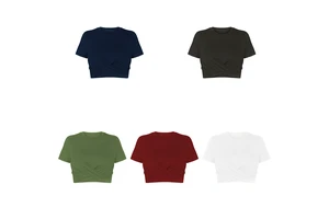 Wholesale Solid Color Women's Summer Round Neck Short-Sleeved T-Shirt Slim Revealing Navel Ultra-Short Top