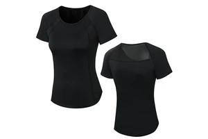 Sports Short Sleeve T Shirt for Women Polyester Mesh Breathable Gym Fitness Wear Yoga Top