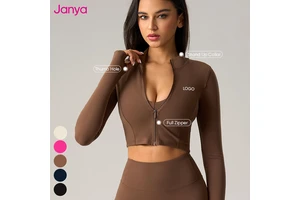 Janya Women's Gym Fitness Jackets Long Sleeve Sports Coat Stand Collar Full Zip Yoga Jacket Activewear Short Adults Breathable