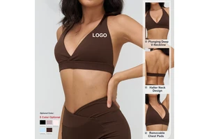 Custom High Quality Quick Drying Pilates Sport Yoga Bra Cross V-Neck Top Sujetador Deportivo Women Gym Fitness Running Sport Bra