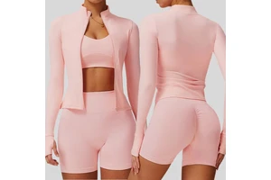 T8097 Zipper Tight Running Top Breathable Fitness Wear Training Quick-Drying Long Sleeve Yoga Sport Gym Top Women Jacket