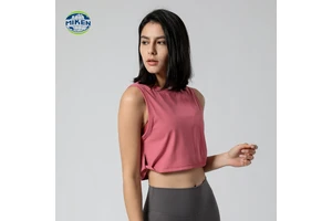 Women Summer Fitness Sleeveless Quick Dry Yoga Neck Vest High Elastic Eco-Friendly Soft Fabric Workout Crop Sports Gym Loose